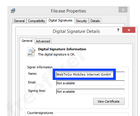 Screenshot of the WebToGo Mobiles Internet GmbH certificate